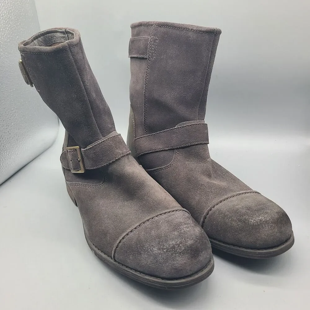 UGG Boots Lancing Brown Suede Cap Toe Moto Pull On Ankle Boot 1005714 Sz 10/ 43